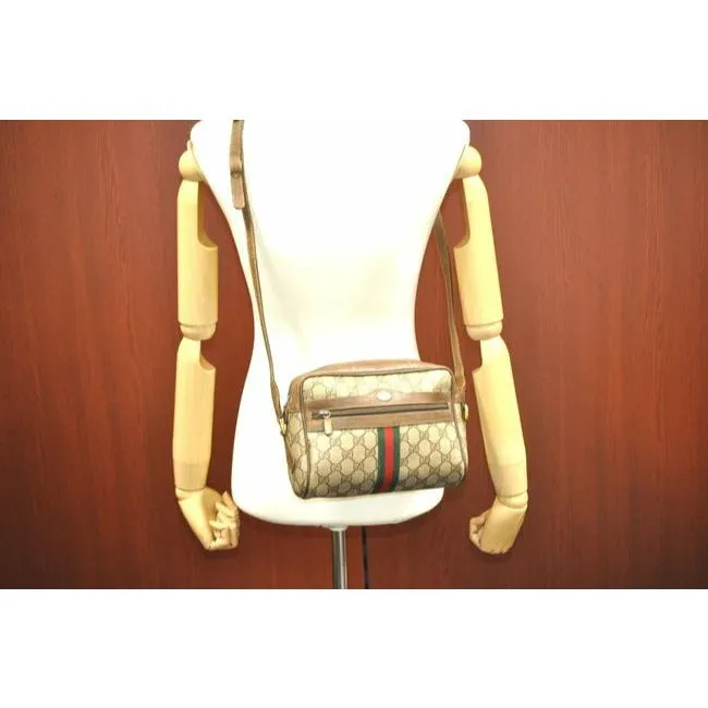 Gucci Ophidia Guccissima Print Vintage Brown Gred And Green Stripe Coated Canvas And Leather Shoulde