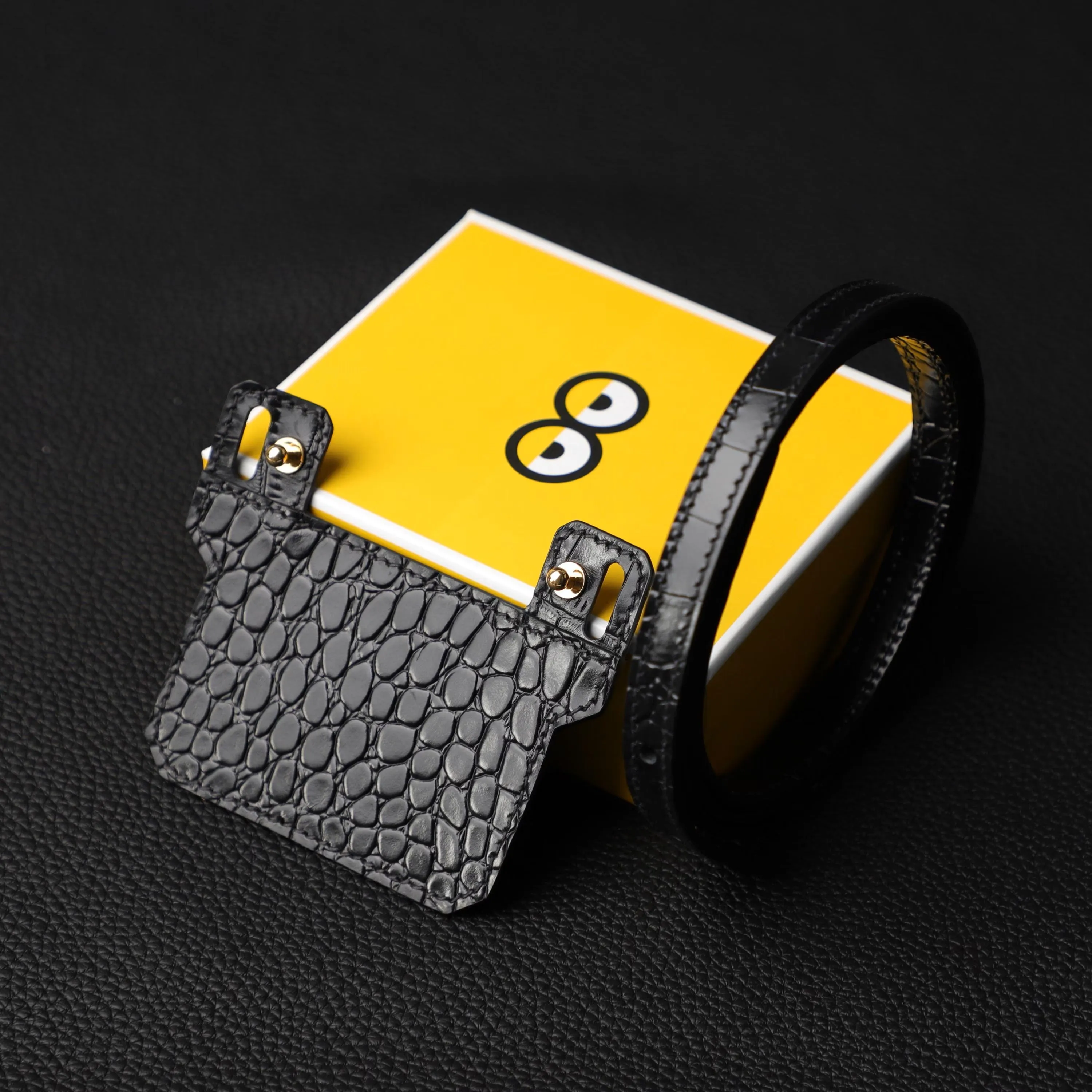 Handmade and Customized Short insert with Wallet strap in black crocodile,Fit In Constance Slim wallet,Roulis Slim wallet