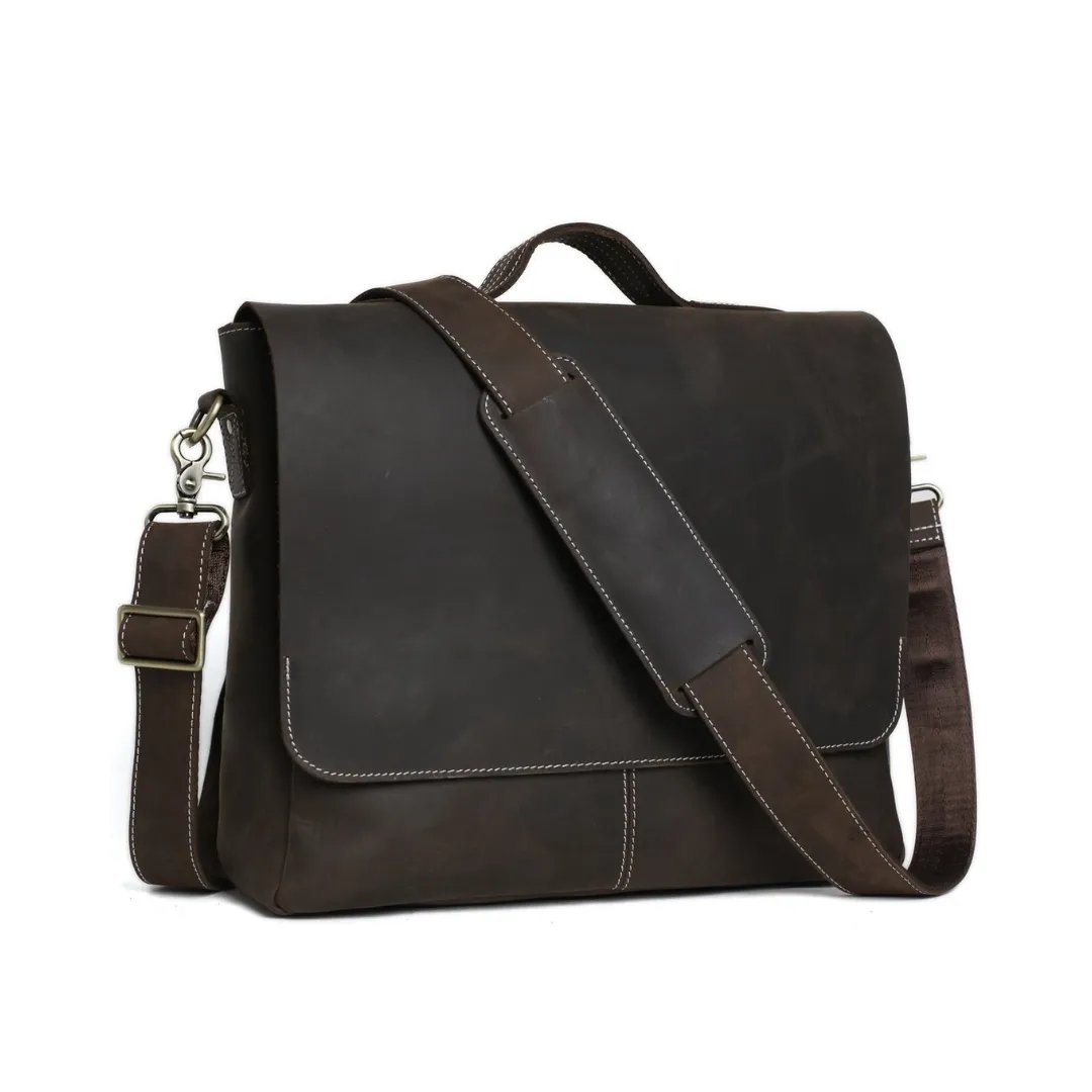 Handmade Leather Laptop Messenger Bag - Dark Brown