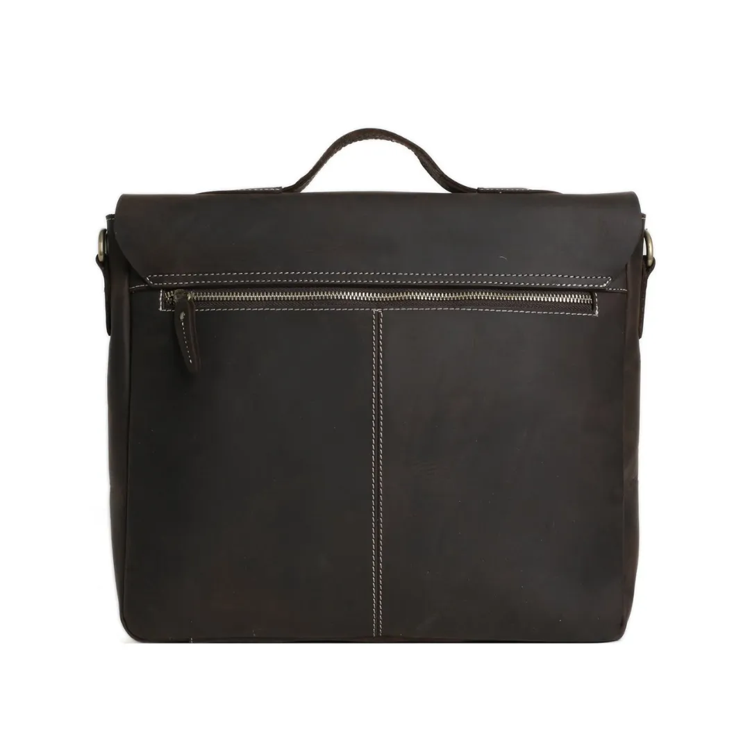 Handmade Leather Laptop Messenger Bag - Dark Brown