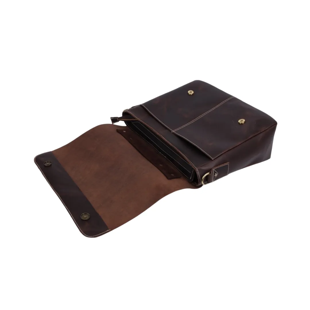 Handmade Leather Laptop Messenger Bag - Dark Brown