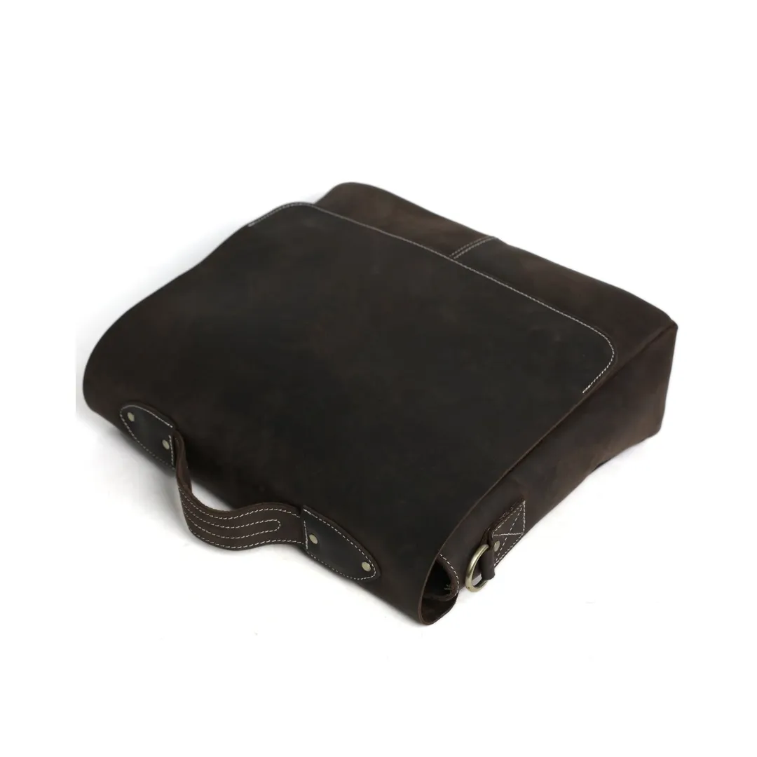 Handmade Leather Laptop Messenger Bag - Dark Brown