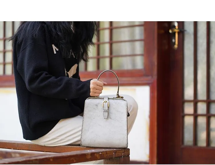 Handmade Womens Green Leather Doctor Handbag Side Purse Doctor Purse for Women