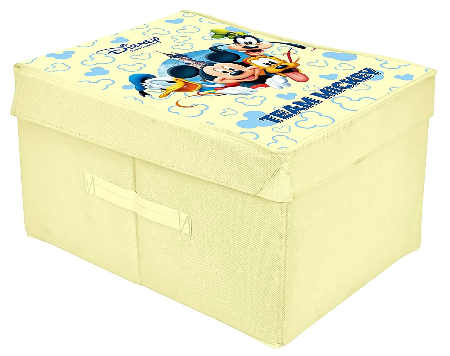 Heart Home Disney Team Mickey Printed Flodable Storage Box/Organizer For Toys, Cloths And Books With Lid & Handle (Cream)-HS43HEARTH26575
