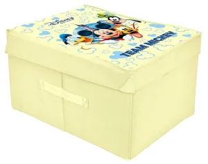 Heart Home Disney Team Mickey Printed Flodable Storage Box/Organizer For Toys, Cloths And Books With Lid & Handle (Cream)-HS43HEARTH26575