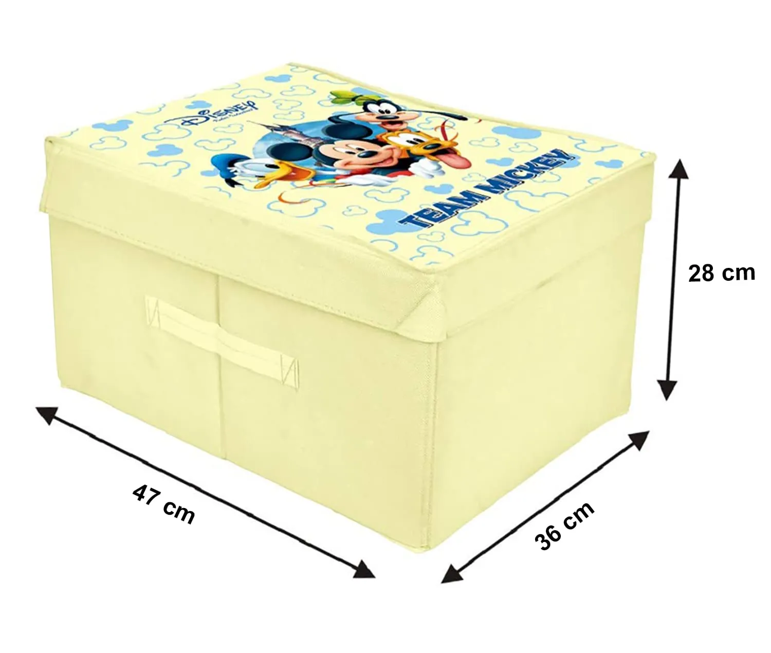 Heart Home Disney Team Mickey Printed Flodable Storage Box/Organizer For Toys, Cloths And Books With Lid & Handle (Cream)-HS43HEARTH26575