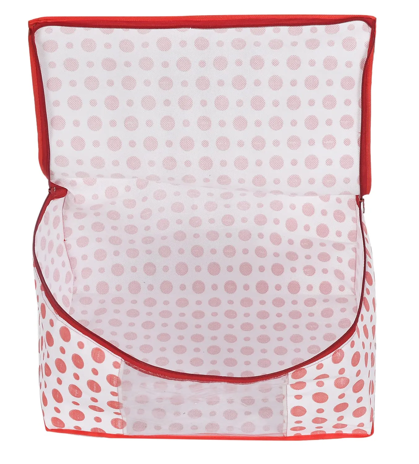 Heart Home Dot Printed Foldable, Lightweight Non-Woven Saree Cover/Organizer With Tranasparent Window- Pack of 12 (Pink)-46HH0489