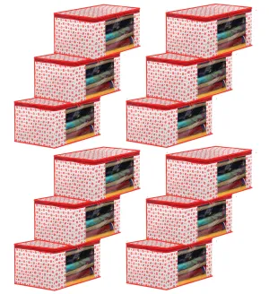 Heart Home Dot Printed Foldable, Lightweight Non-Woven Saree Cover/Organizer With Tranasparent Window- Pack of 12 (Pink)-46HH0489