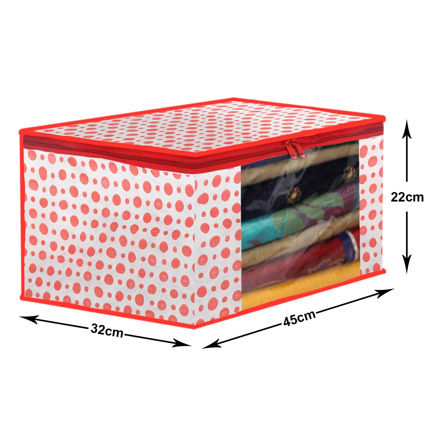 Heart Home Dot Printed Foldable, Lightweight Non-Woven Saree Cover/Organizer With Tranasparent Window- Pack of 12 (Pink)-46HH0489