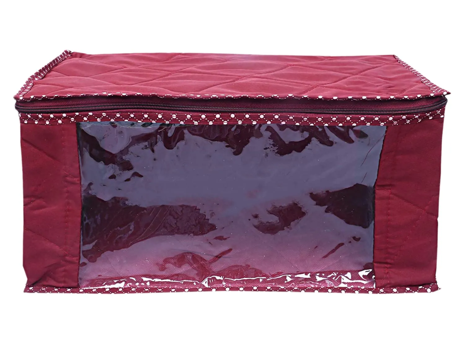 Heart Home Multiuses Foldable Parachute Saree Covers/Clothes Storage Bag/Wardrobe Organizer With Transparent Window- Pack of 4 (Maroon)
