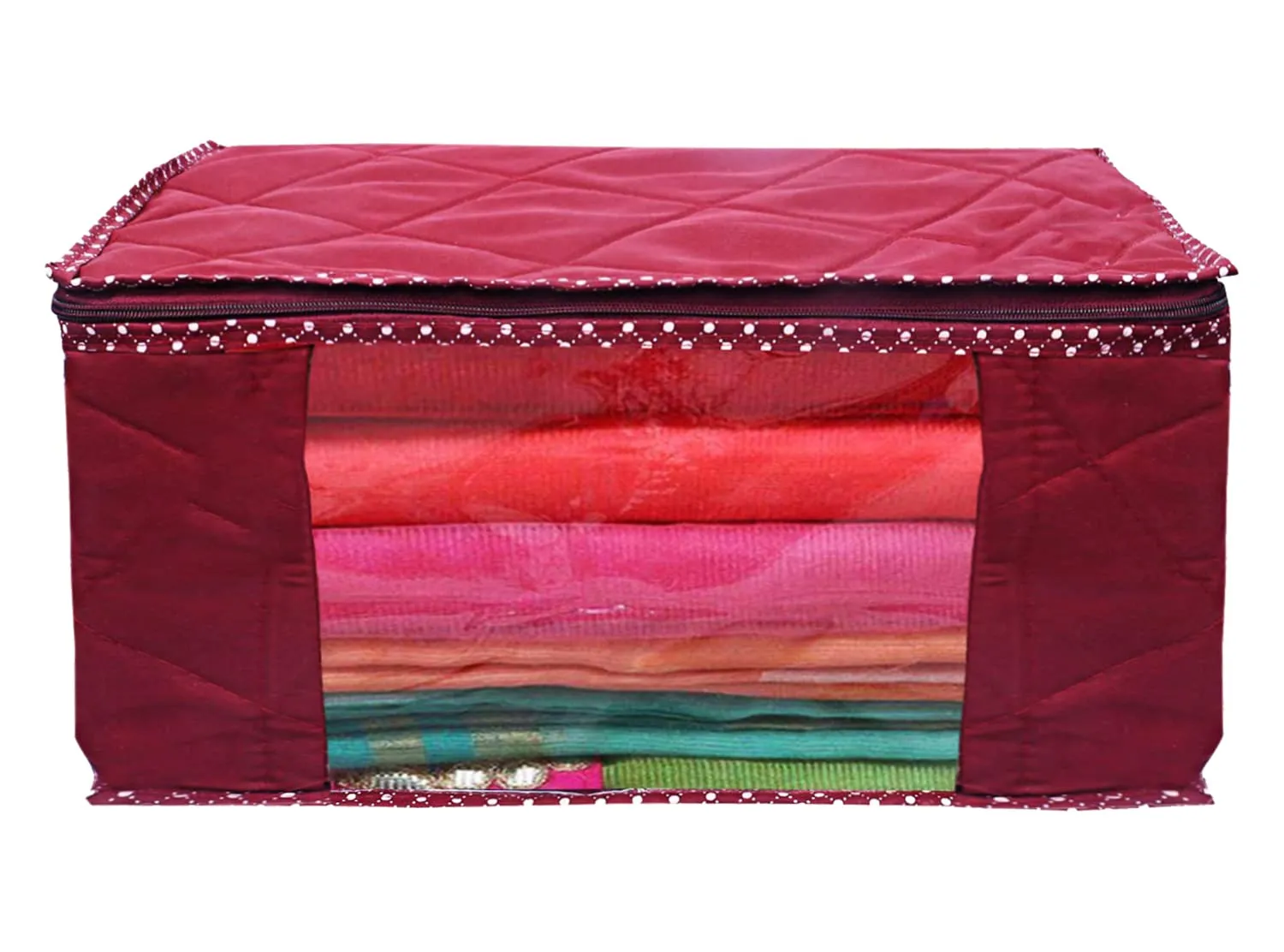 Heart Home Multiuses Foldable Parachute Saree Covers/Clothes Storage Bag/Wardrobe Organizer With Transparent Window- Pack of 4 (Maroon)