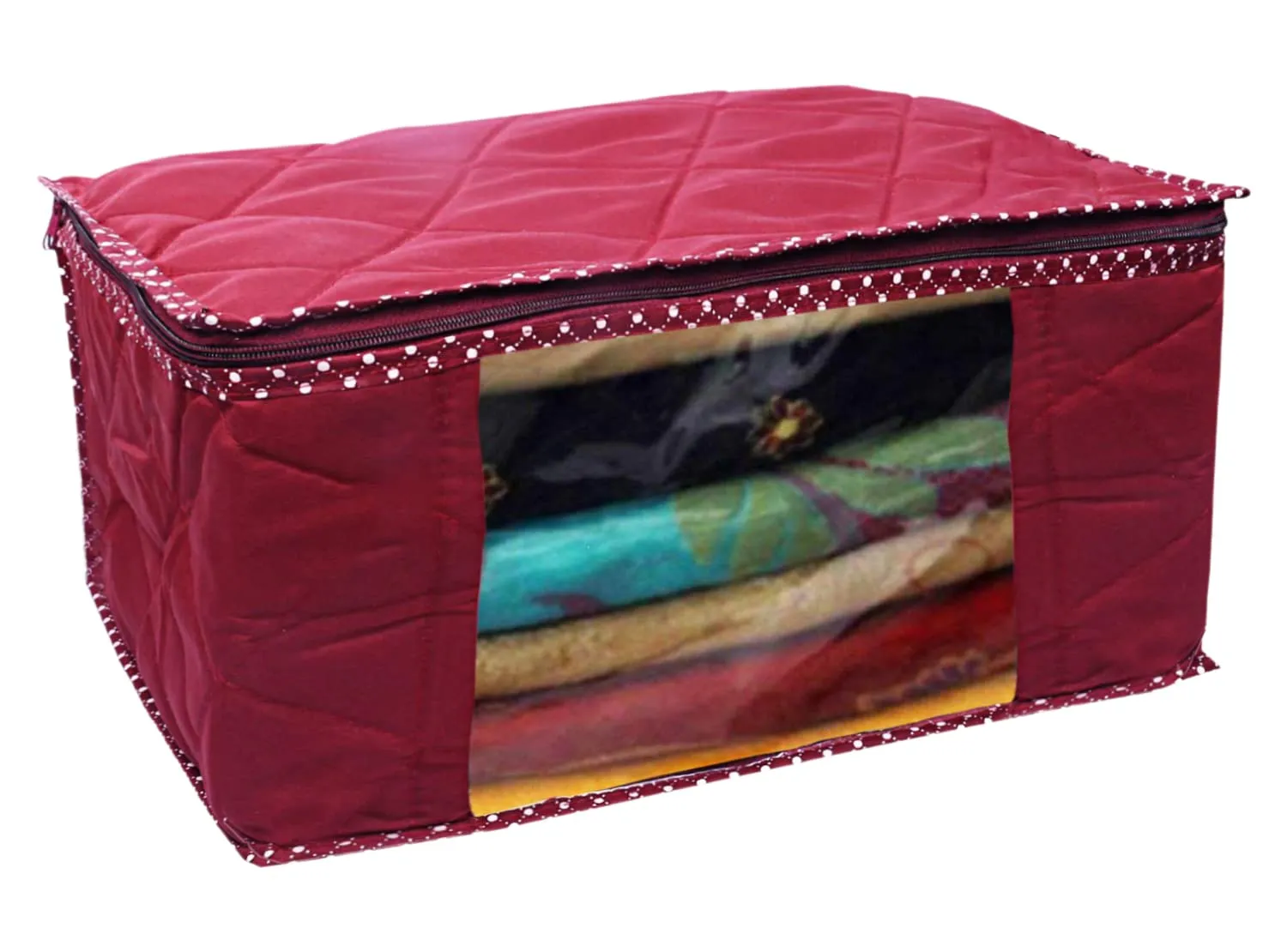 Heart Home Multiuses Foldable Parachute Saree Covers/Clothes Storage Bag/Wardrobe Organizer With Transparent Window- Pack of 4 (Maroon)