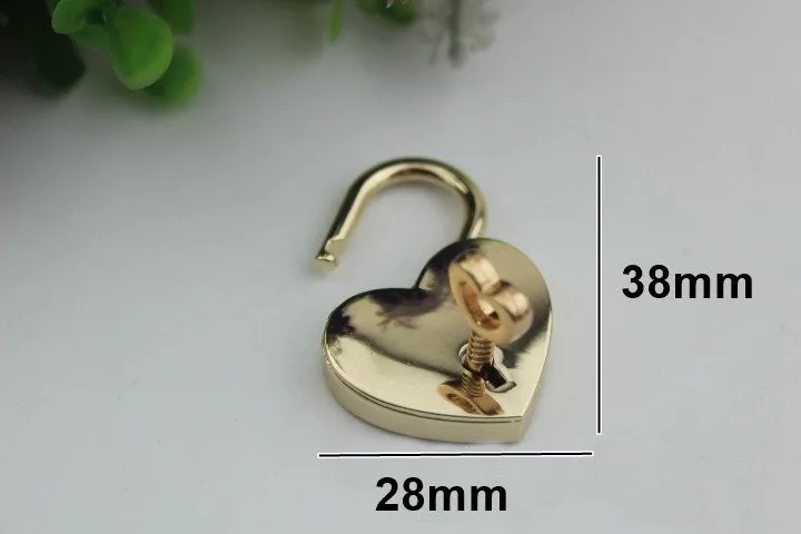 Heart Love Padlock 1" 38x23 mm Purse Charm Organizer Luggage Hardware Antique Gold Lock And Key Closure Small Bag Clutch Metal Accessories