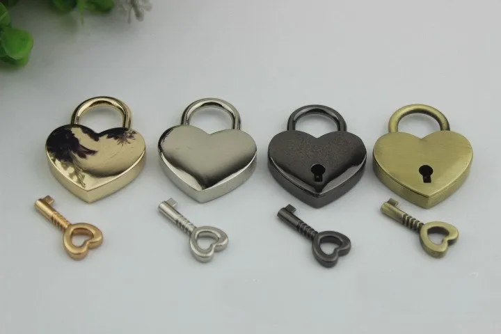 Heart Love Padlock 1" 38x23 mm Purse Charm Organizer Luggage Hardware Antique Gold Lock And Key Closure Small Bag Clutch Metal Accessories