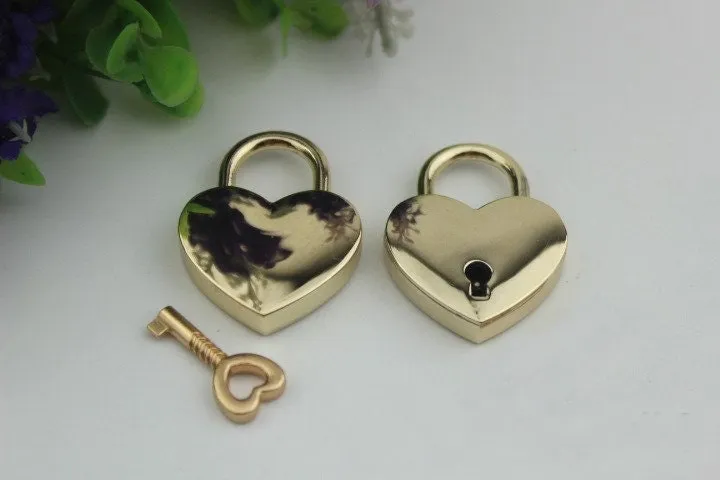 Heart Love Padlock 1" 38x23 mm Purse Charm Organizer Luggage Hardware Antique Gold Lock And Key Closure Small Bag Clutch Metal Accessories