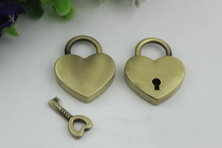 Heart Love Padlock 1" 38x23 mm Purse Charm Organizer Luggage Hardware Antique Gold Lock And Key Closure Small Bag Clutch Metal Accessories