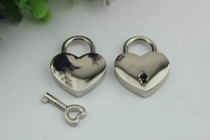 Heart Love Padlock 1" 38x23 mm Purse Charm Organizer Luggage Hardware Antique Gold Lock And Key Closure Small Bag Clutch Metal Accessories