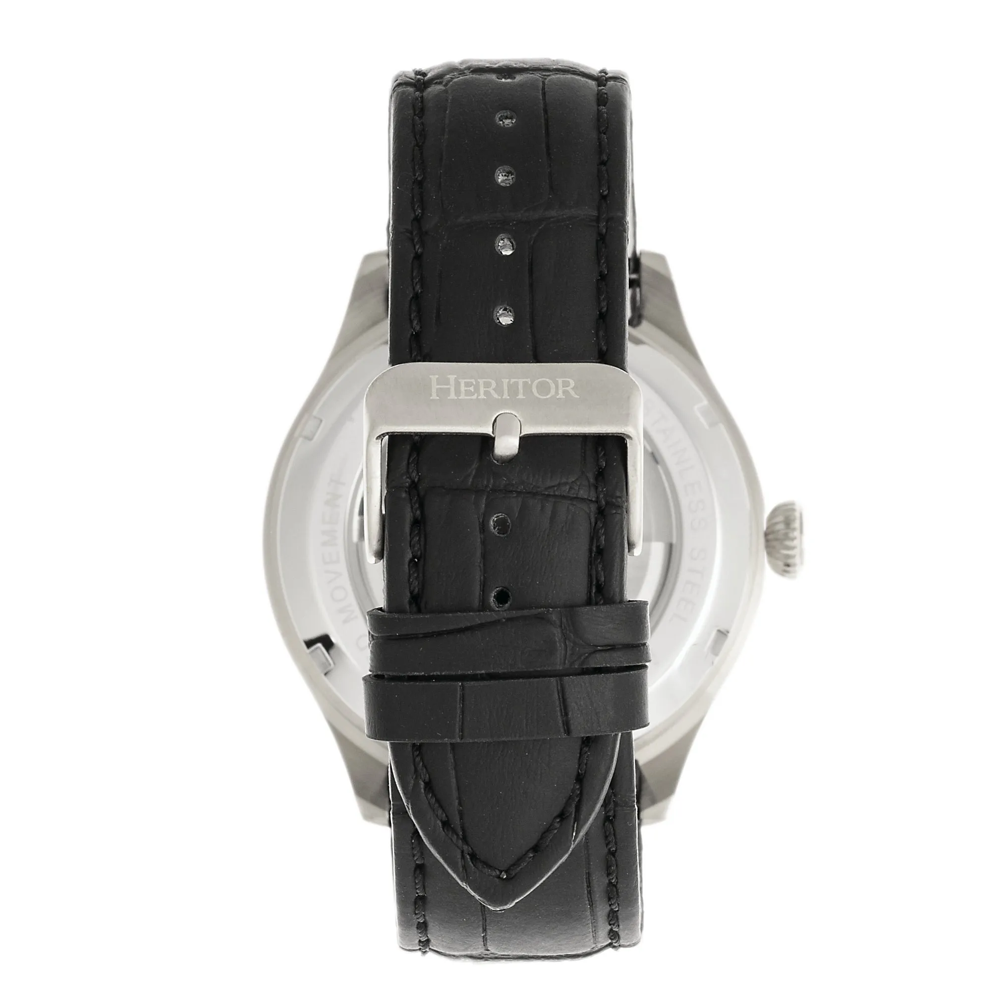 Heritor Automatic Gregory Semi-Skeleton Leather-Band Watch - Black