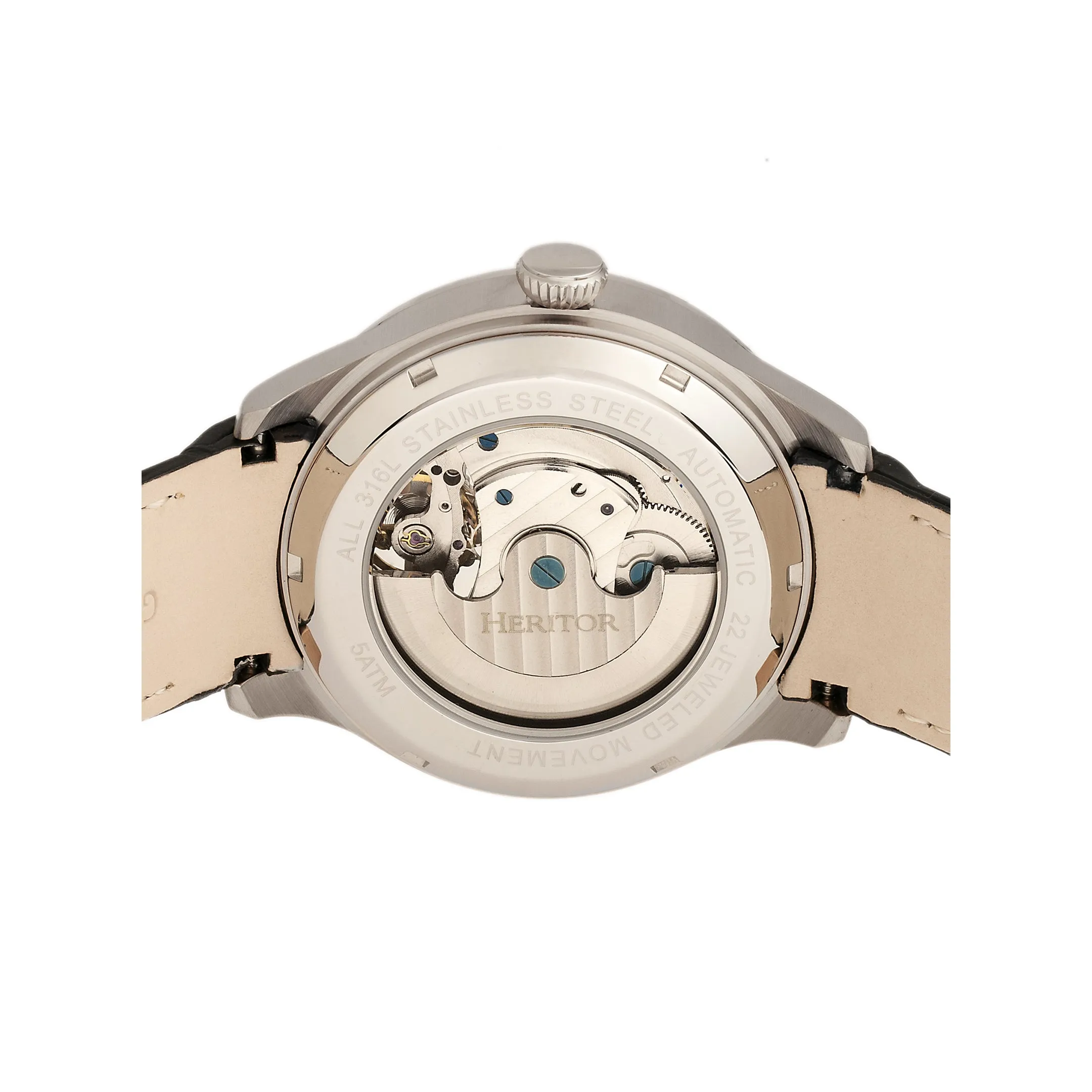 Heritor Automatic Gregory Semi-Skeleton Leather-Band Watch - Black