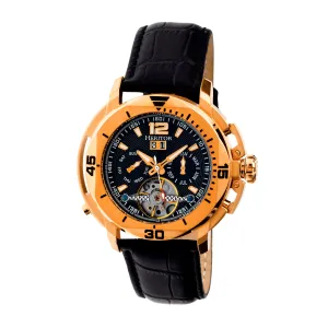 Heritor Automatic Lennon Semi-Skeleton Leather-Band Watch - Rose Gold/Black