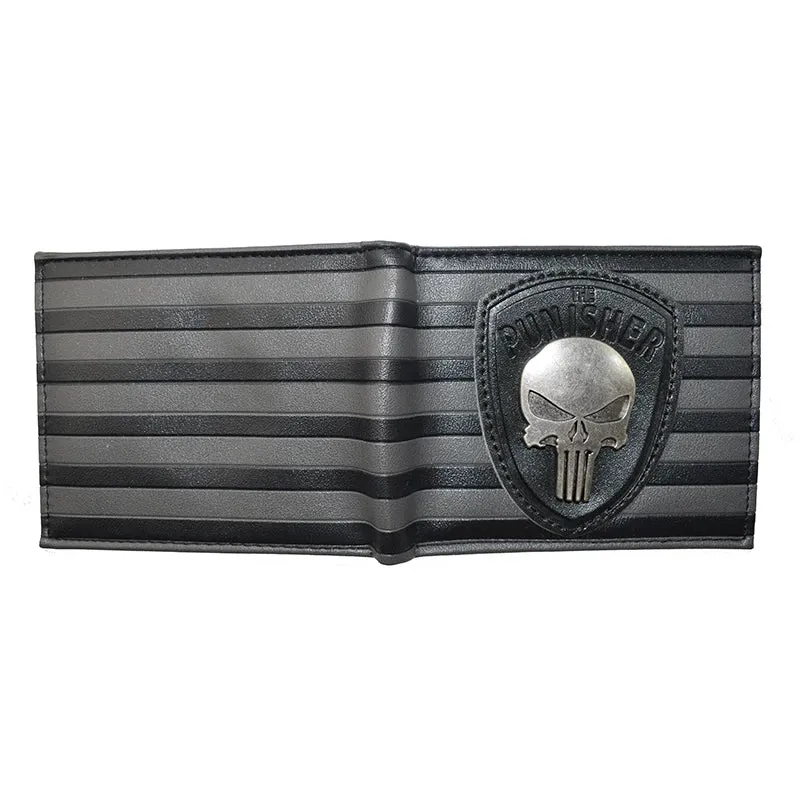 High Quality Metal Design Comics Marvel Wallet Marvel Hero Deadpool Punisher Thor Purse PU Leather with Zipper Coin Pocket