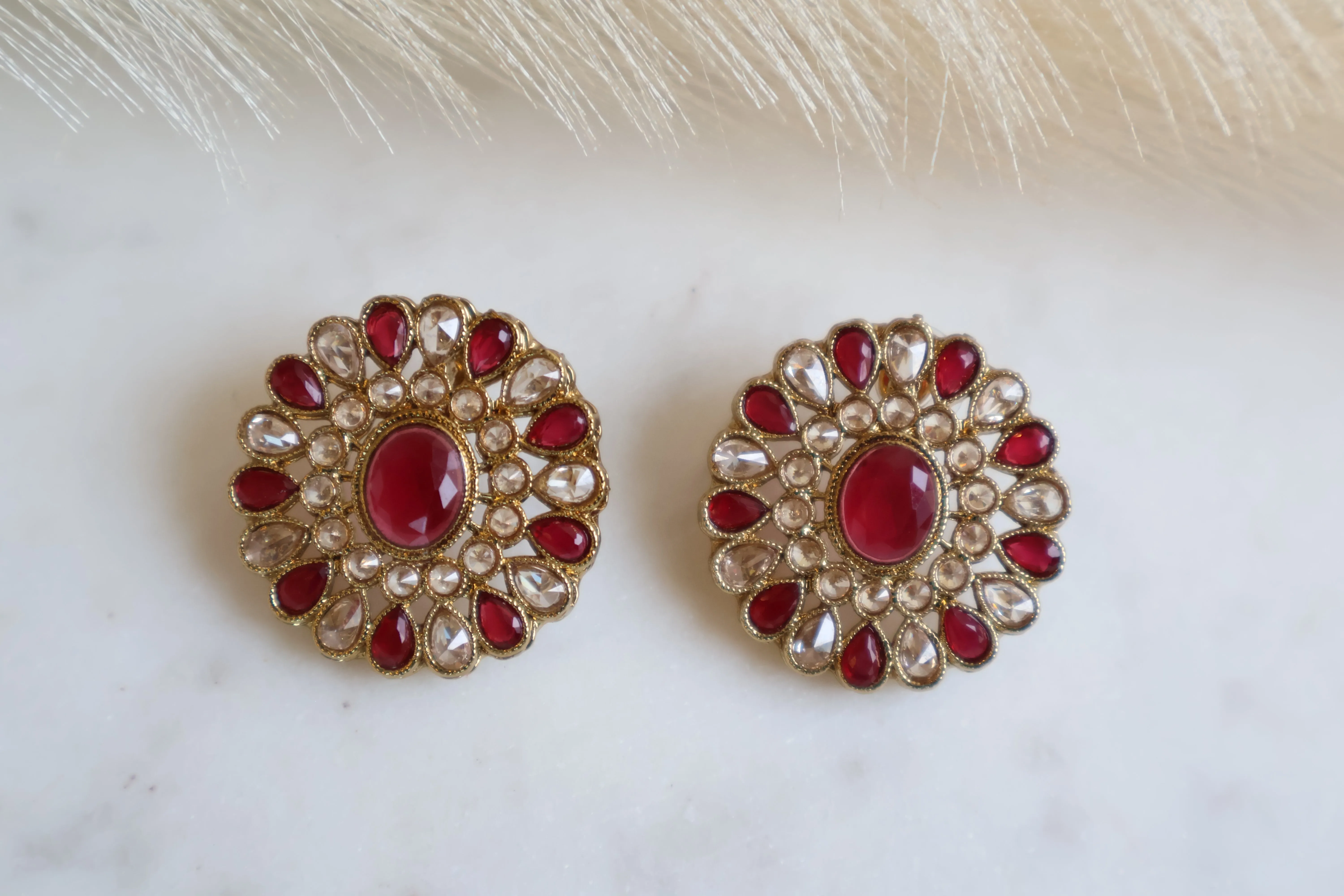 Hina Round Dark Pink Stud