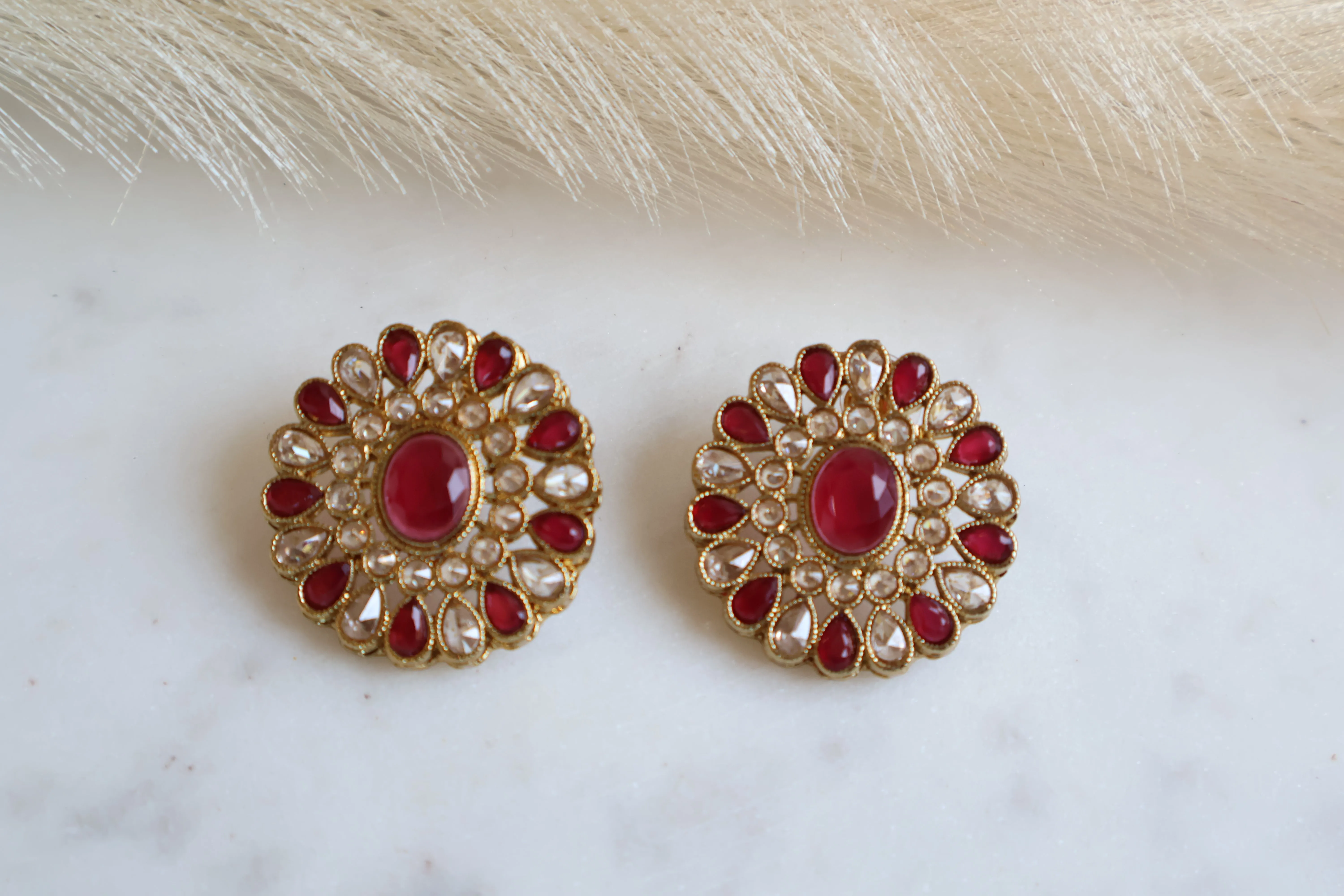 Hina Round Dark Pink Stud