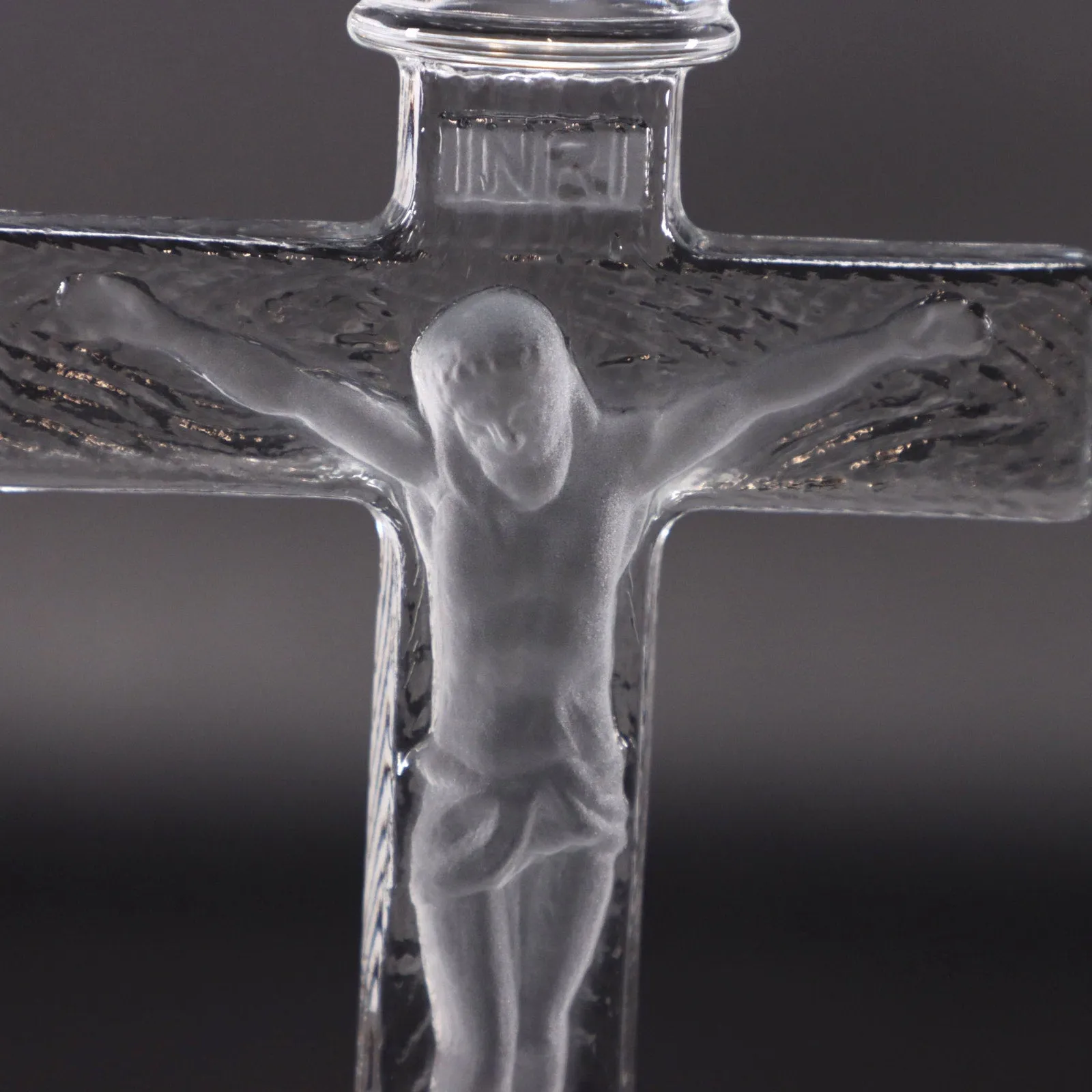 Homco INRI Jesus on Crucifix Glass Candlestick Holder 7 1/4" Vintage