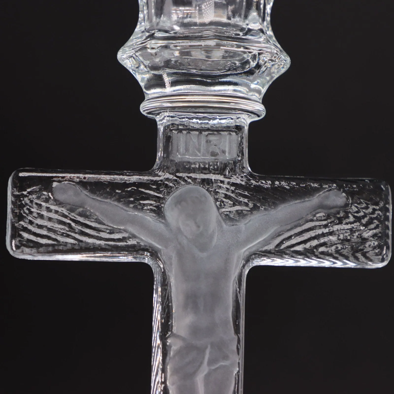 Homco INRI Jesus on Crucifix Glass Candlestick Holder 7 1/4" Vintage