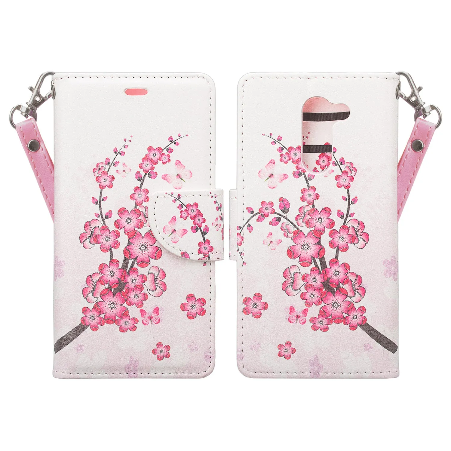 Huawei Mate 9 Lite, Honor 6X, GR5 2017  Wrist Strap Pu Leather Magnetic Flip Fold[Kickstand] Wallet Case with ID & Card Slots for Mate 9 Lite - Cherry Blossom