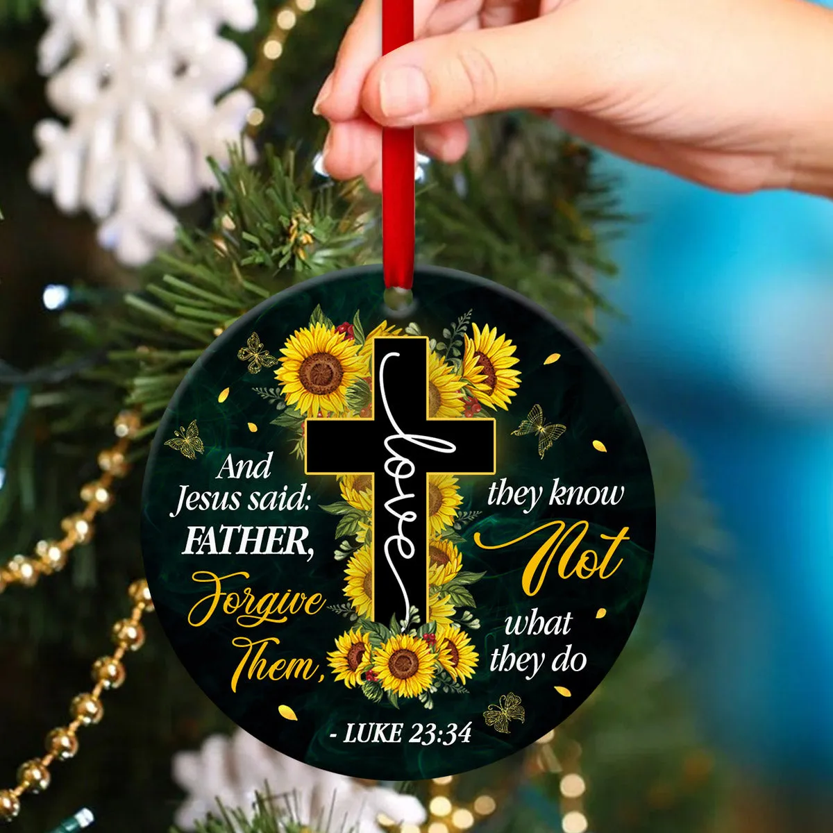 Jesus's Last Words - Unique Sunflower Cross Ceramic Circle Ornament - Unique Housewarming Gifts