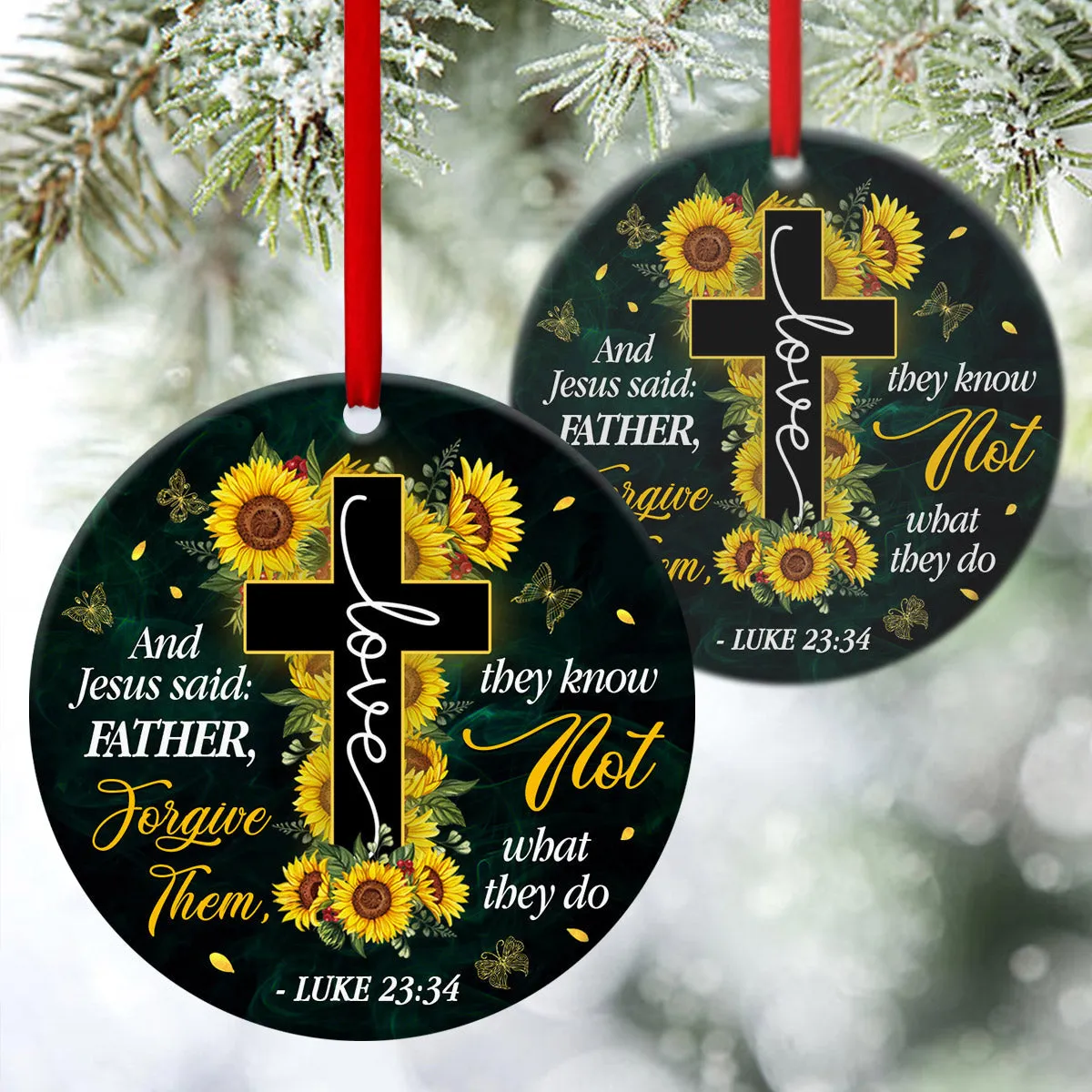 Jesus's Last Words - Unique Sunflower Cross Ceramic Circle Ornament - Unique Housewarming Gifts