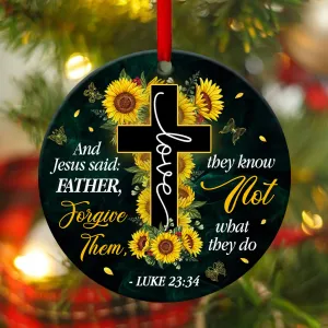 Jesus's Last Words - Unique Sunflower Cross Ceramic Circle Ornament - Unique Housewarming Gifts