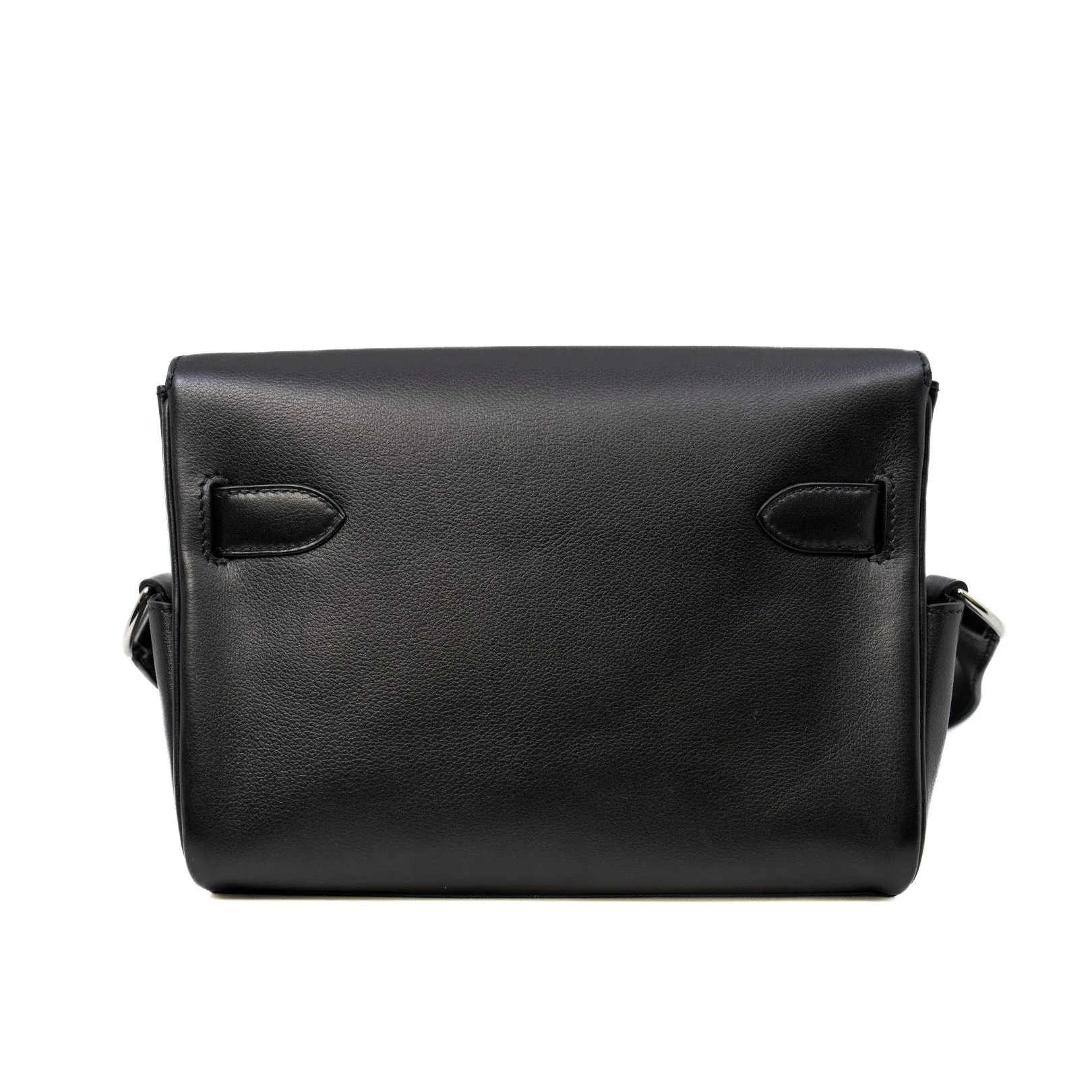 Kelly Messenger PM Bag In Black Evergrain Leather PHW W Stamp