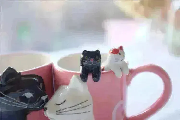 Kiss Cat Coffee Couple Handmade Mug