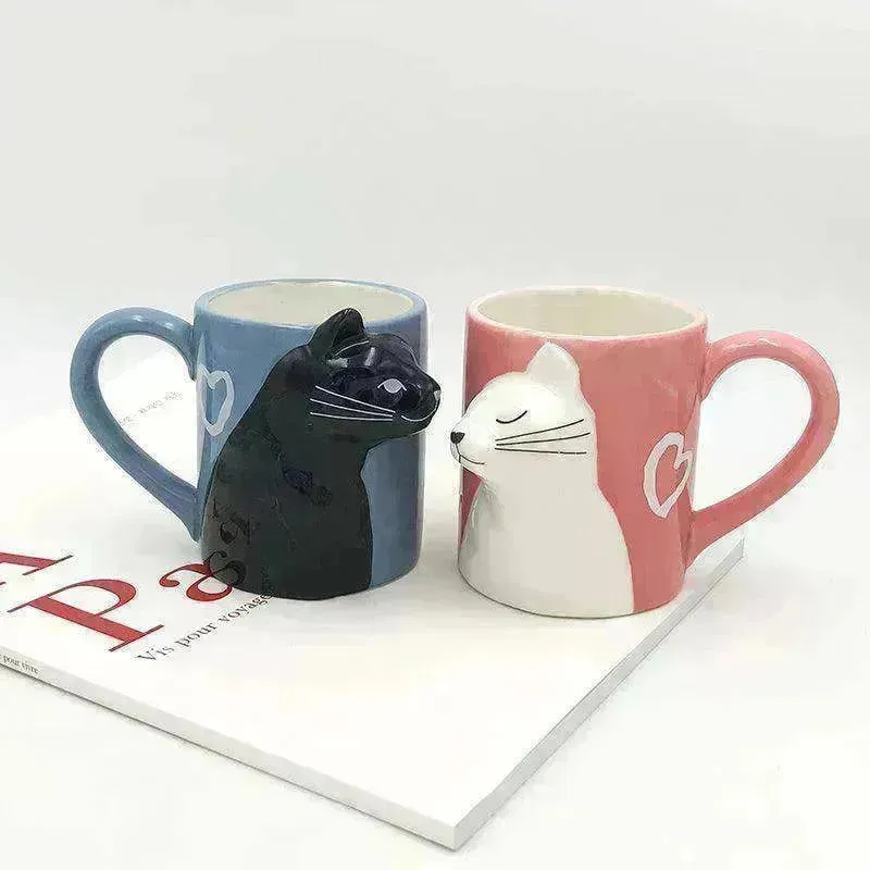 Kiss Cat Coffee Couple Handmade Mug