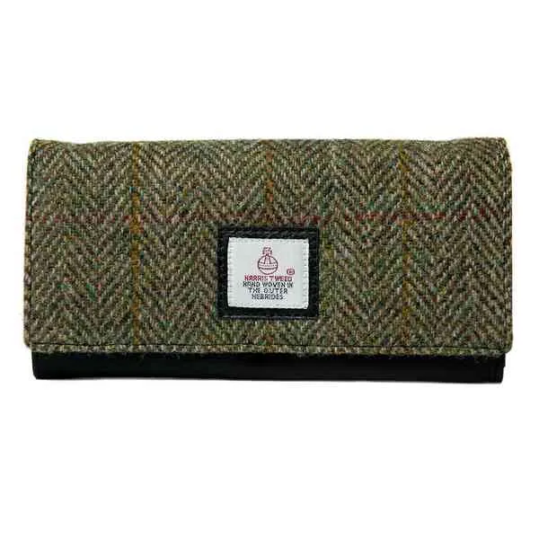 Ladies Envelope Purse Country Green Harris Tweed