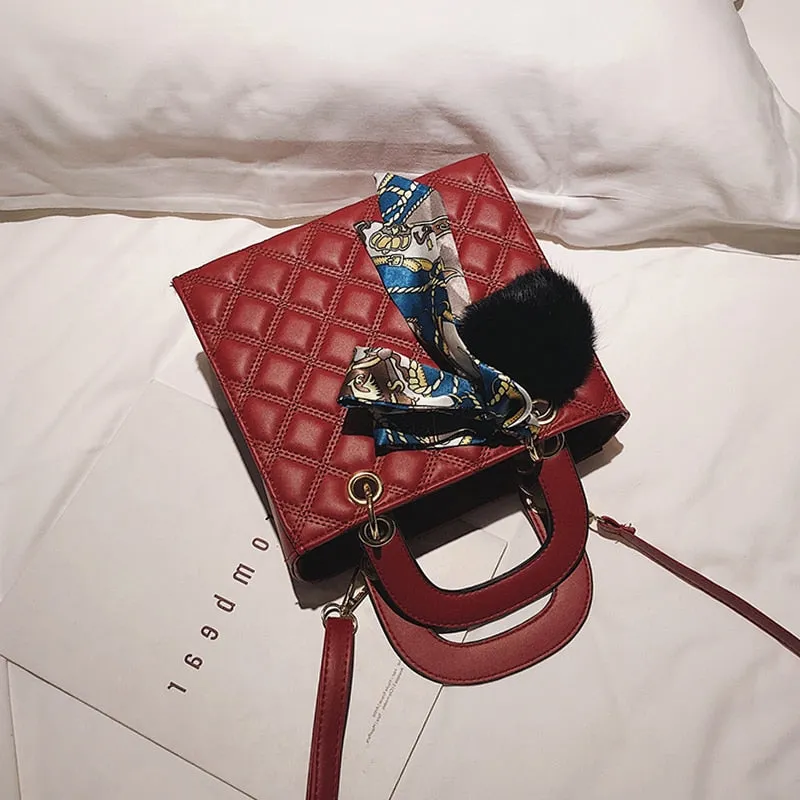 Ladies Handbag small Ribbon Hair ball Shoulder bags for women Tote bag PU Leather female Messenger bag Brand Designer bolsa red