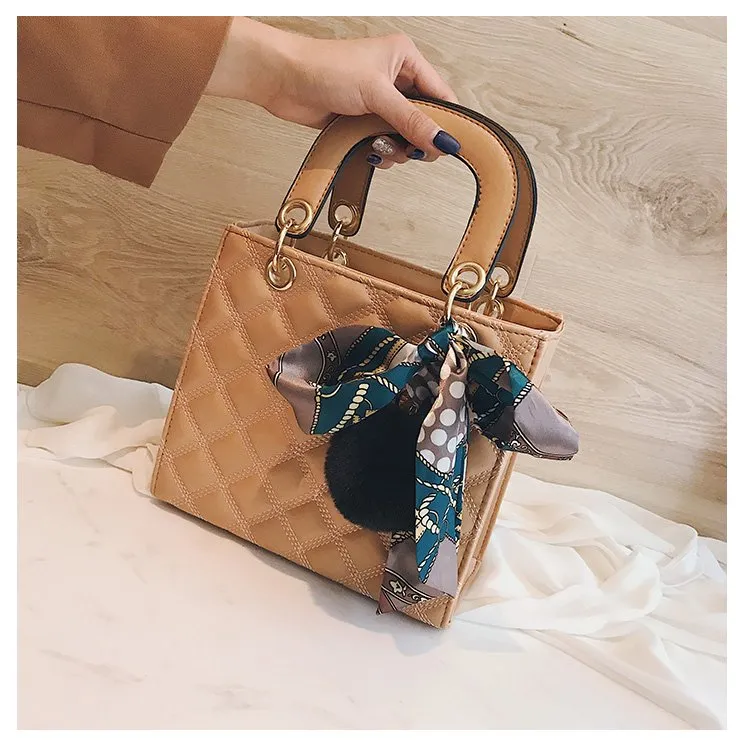 Ladies Handbag small Ribbon Hair ball Shoulder bags for women Tote bag PU Leather female Messenger bag Brand Designer bolsa red