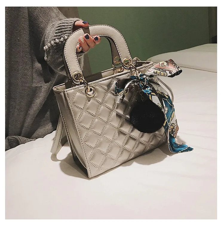 Ladies Handbag small Ribbon Hair ball Shoulder bags for women Tote bag PU Leather female Messenger bag Brand Designer bolsa red