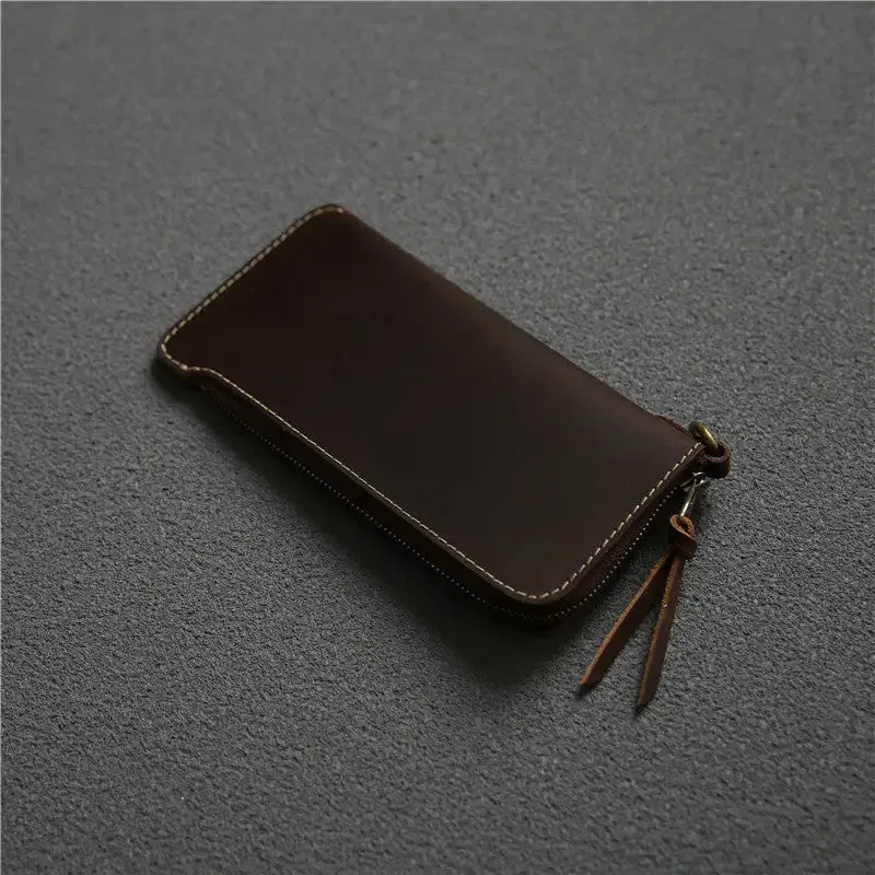 Leather Belt Zipper Wallet with First Layer Cowhide & Frosted Finish