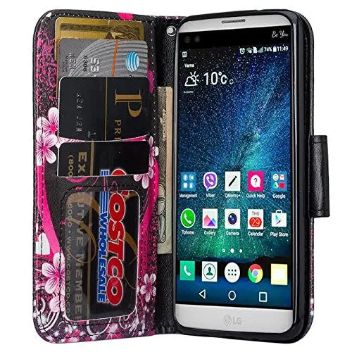 LG Aristo Case, K4 2017, K8 2017, Risio 2, Phoenix 3, Fortune, Wrist Strap Magnetic Fold[Kickstand] Pu Leather Wallet Case Cover with Card Slots - Heart Butterflies