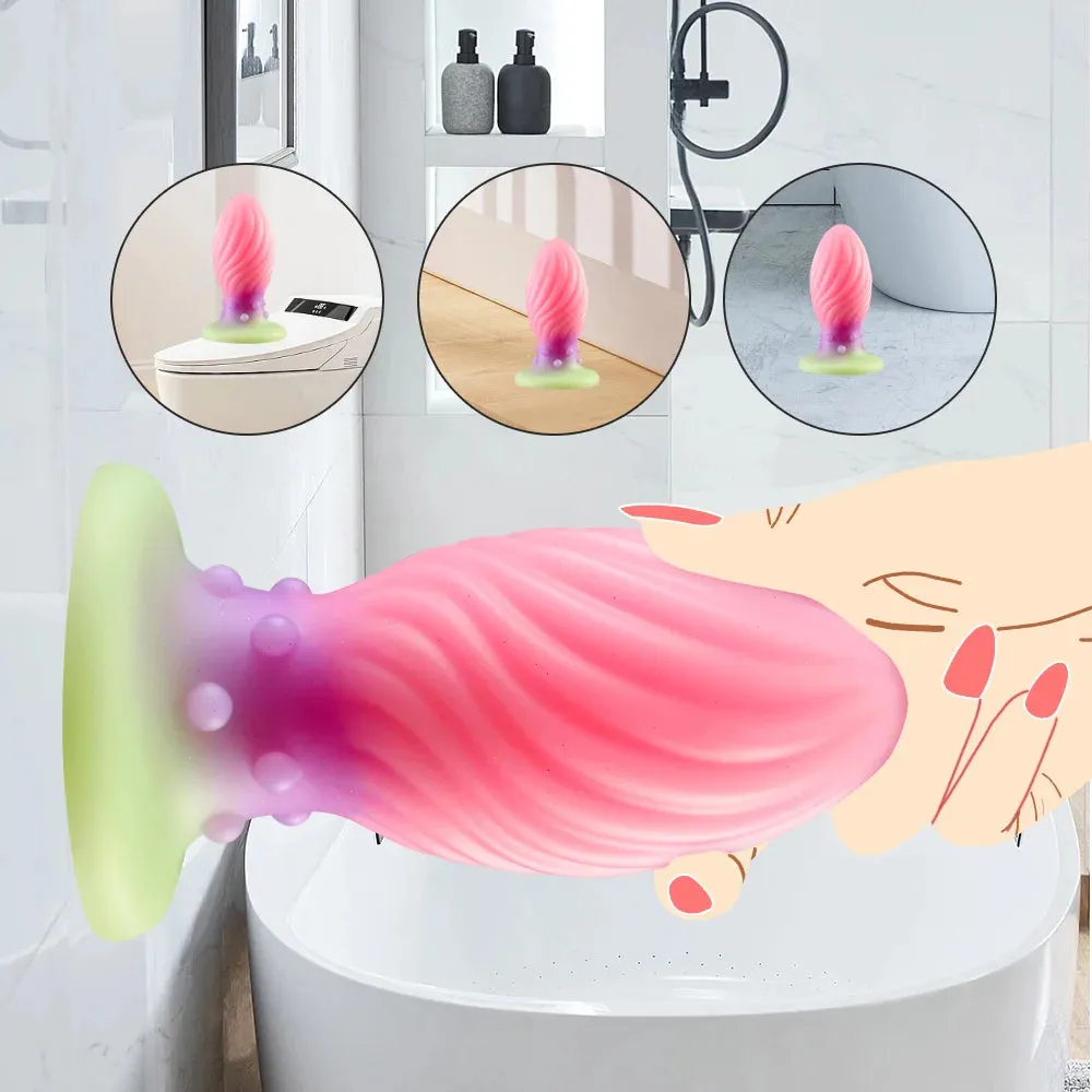 Luminous Anal Dilator Butt Plug - Pink Anal Dildo Knotted Silicone Female Sex Toys