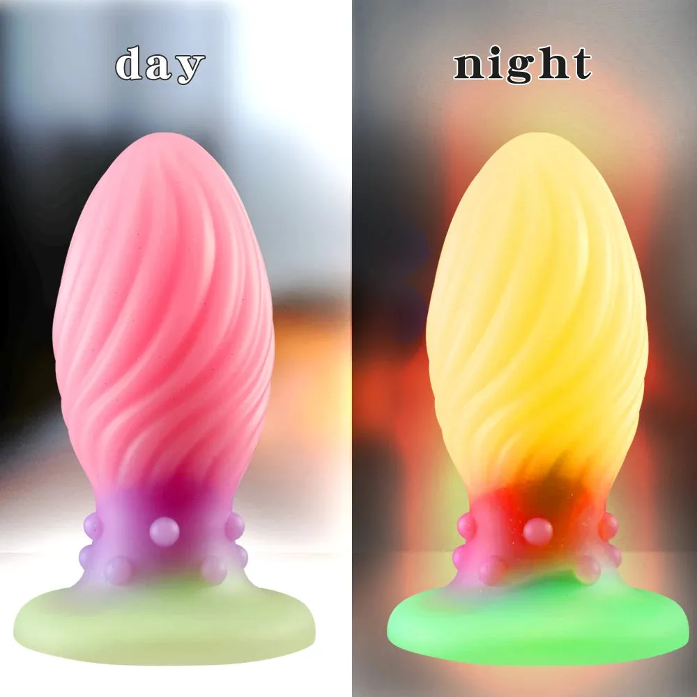 Luminous Anal Dilator Butt Plug - Pink Anal Dildo Knotted Silicone Female Sex Toys