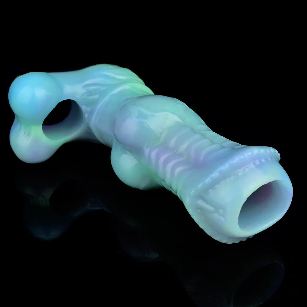 Luminous Monsterdildo Cock Sleeve - Silicone Penis Ring Condom Extender Sex Toy for Men