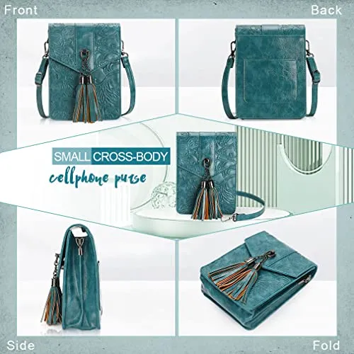 MEITRUE Women Phone Purse Bag Small Crossbody Bags Ladies Mini Cell phone Purse Wallet Tassels Embossed Bag for Girls (0-Peacock-blue)