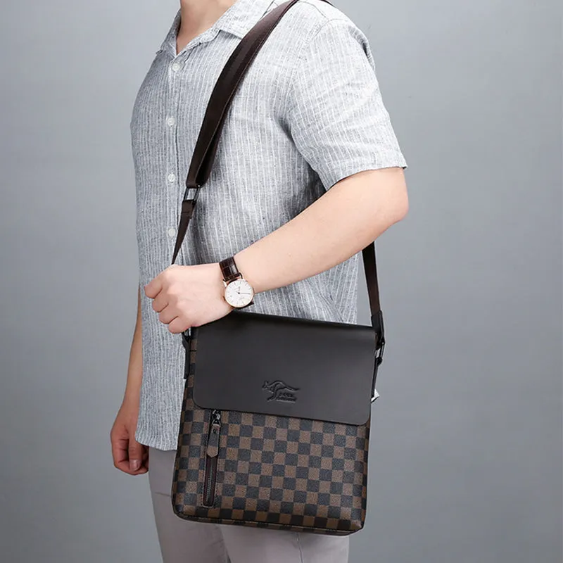 Men Small Plaid Messenger Bag Crossbody Purse for Work Business Satchel Travel