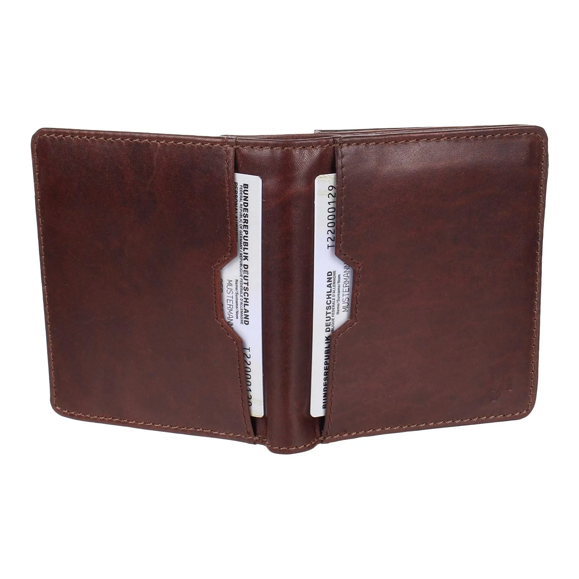 Mens Designer RFID Blocking Smooth Genuine Oiled Leather Trifold Wallet Purse Credit Debit ID Card Holder 735 Brown