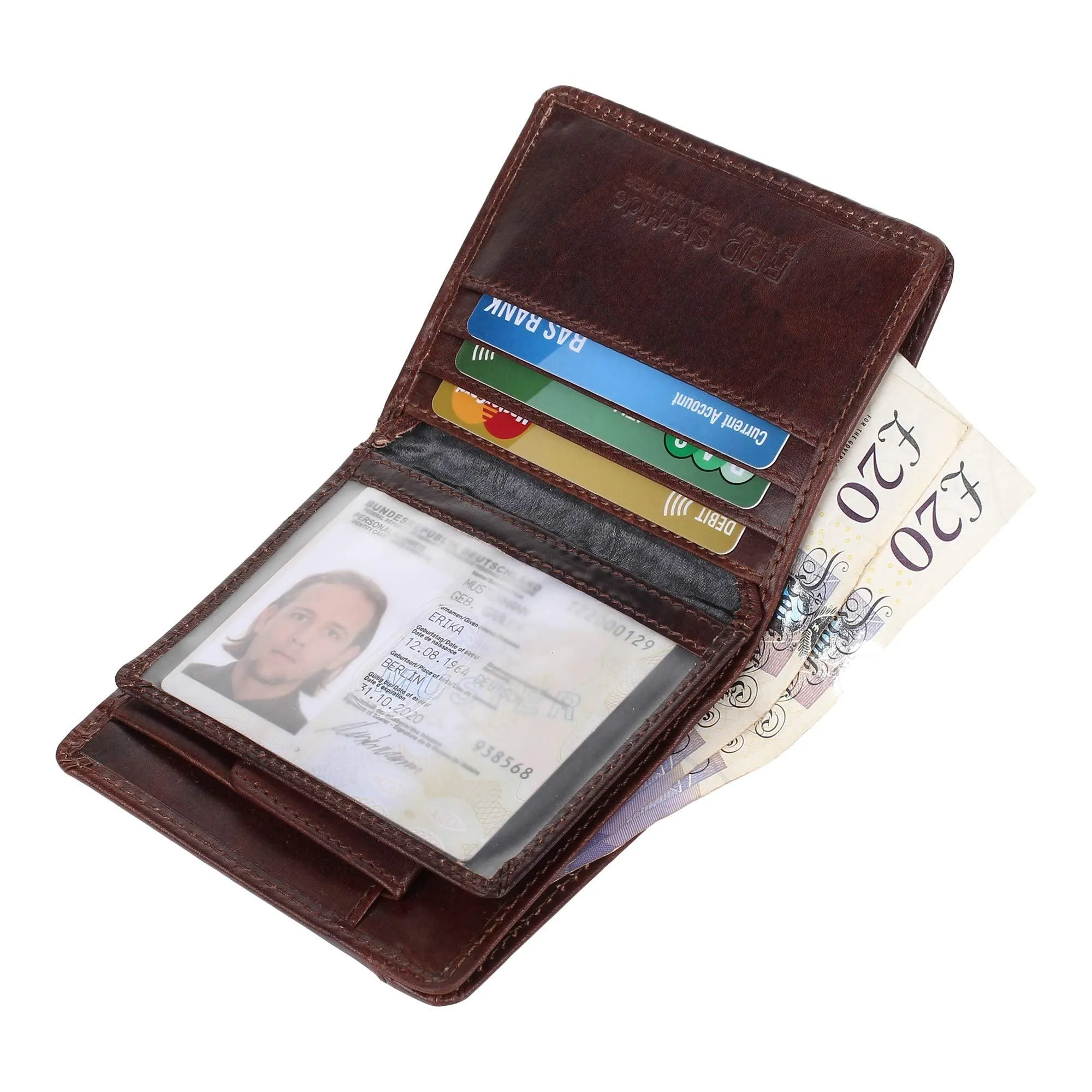 Mens Designer RFID Blocking Smooth Genuine Oiled Leather Trifold Wallet Purse Credit Debit ID Card Holder 735 Brown
