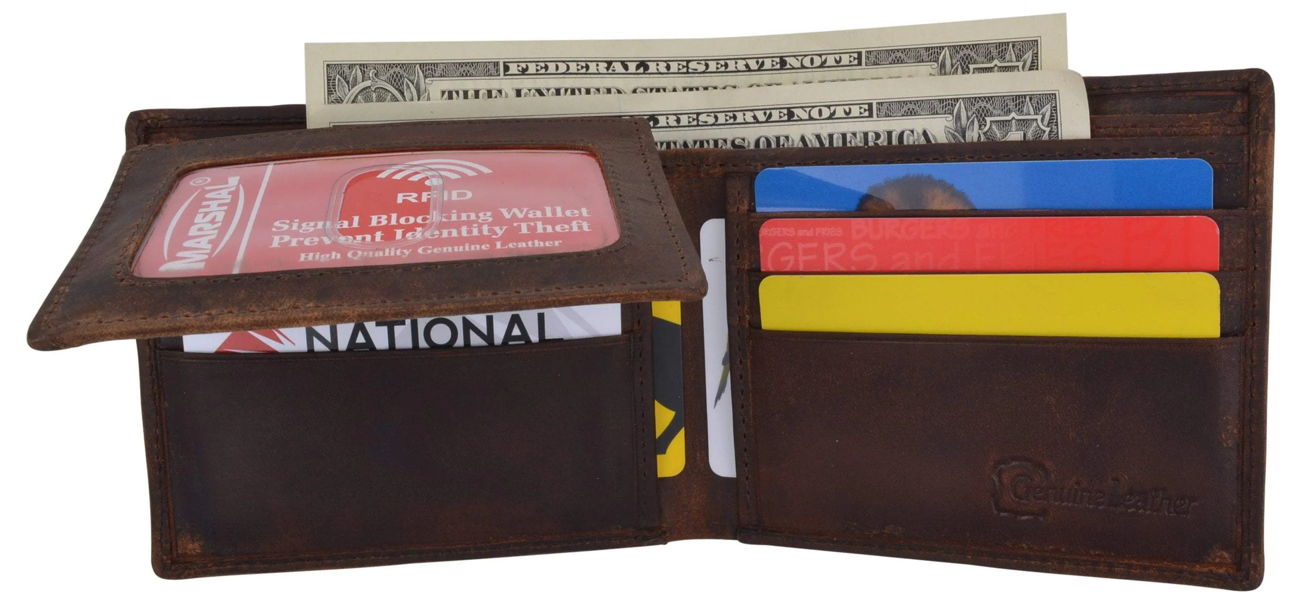 Men's Motorcycle Biker Logo RFID Blocking Genuine Leather Bifold Wallet